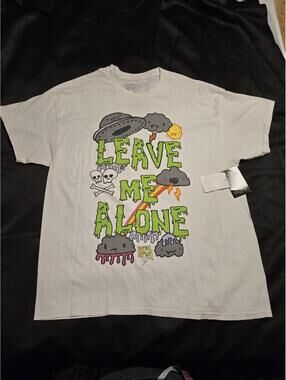 Loyal Army "Leave Me Alone" Graphic T-Shirt White Green Slime UFO Men's Size XL